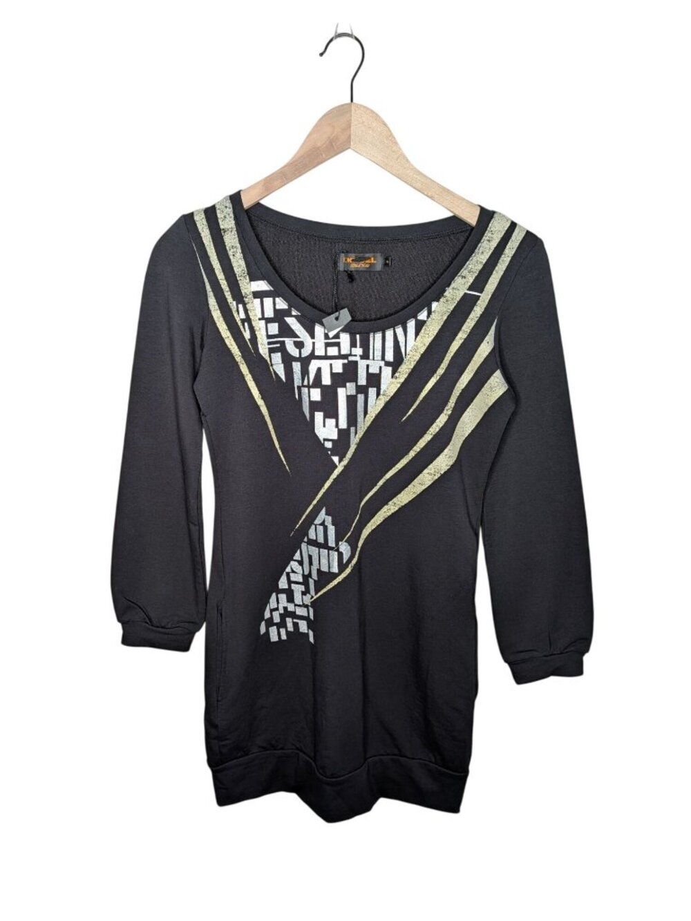 Diesel Womens Black Gold Label Graphic Y2k Long Sleeve Tunic Dress Small